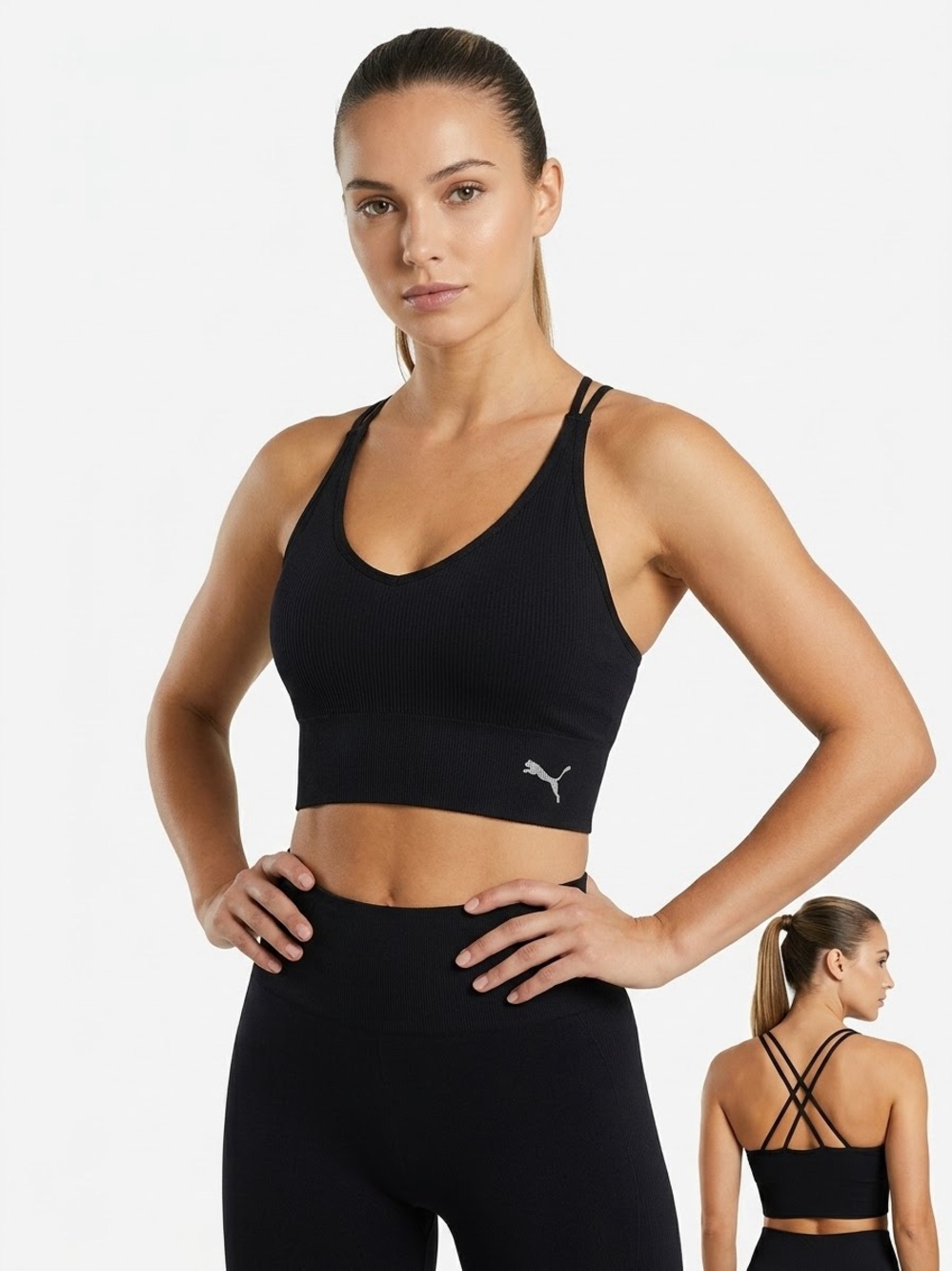 Puma - Seamless Strappy Sports Bra - Black - Size L